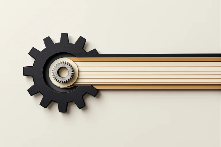Tandhjul der føder en række dokumenter, som symbol på AI content automation